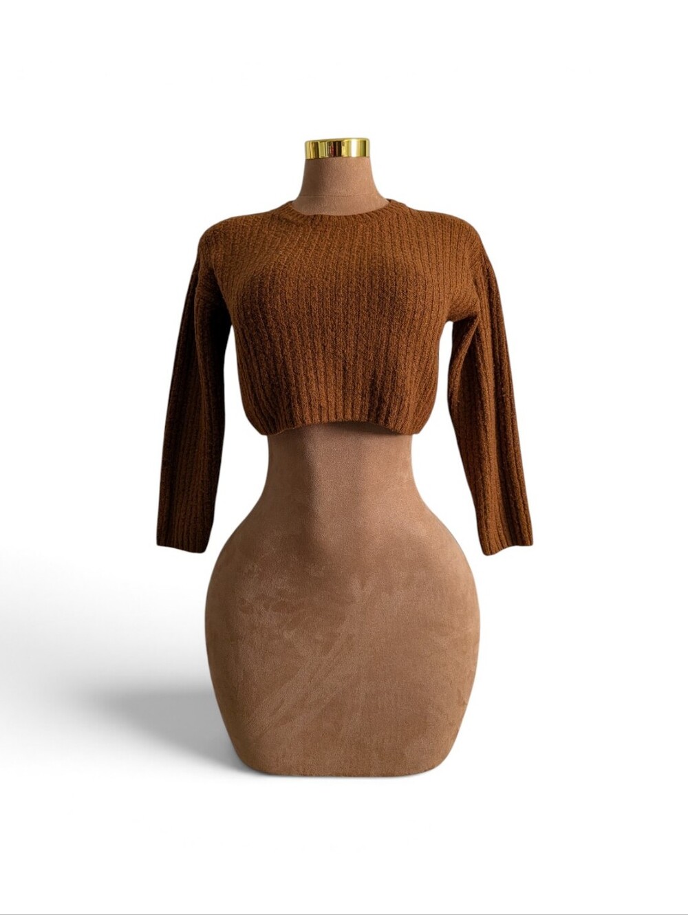 Forever 21 Cottagecore Rustic Brown Rib Knit Cropped Sweater